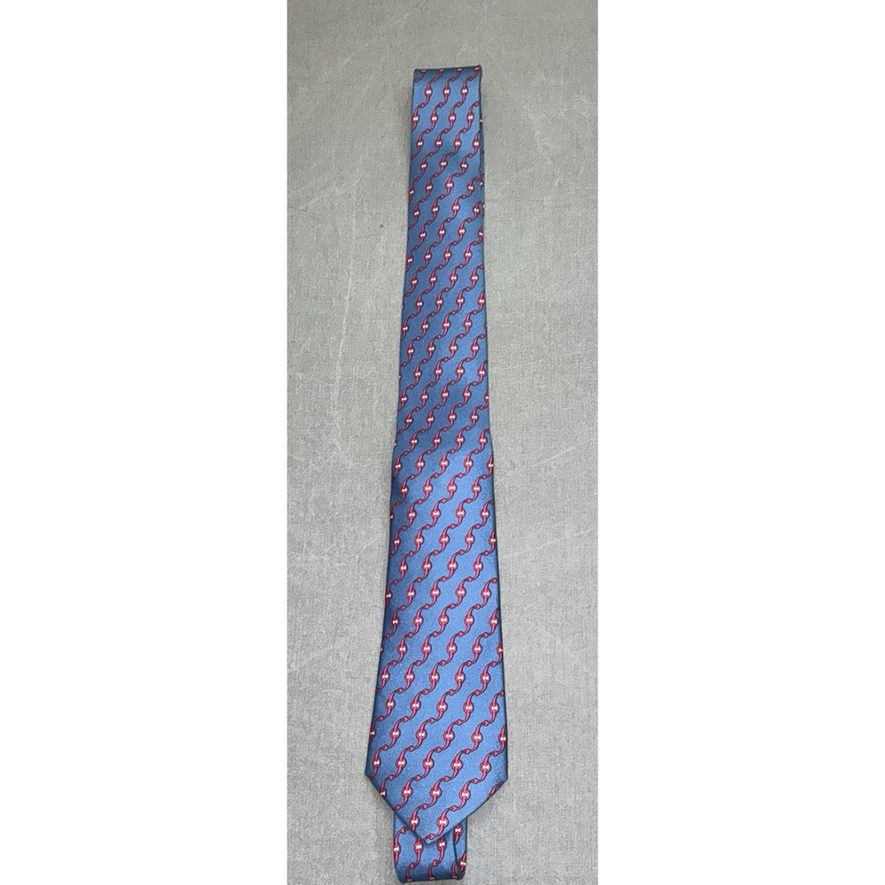 HERMES Necktie Tie Navy all over pattern 100% Silk made in France H4977